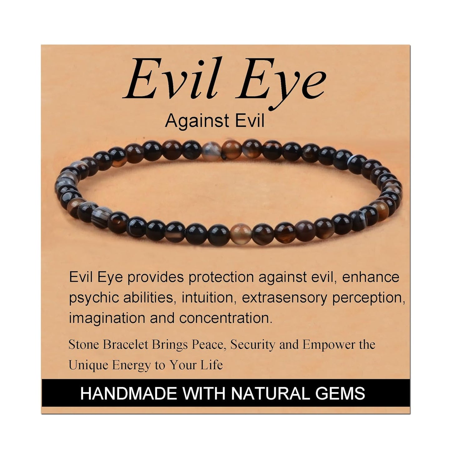 Massive Beads Black Obsidian - Stone of Pleasure - Handmade Yoga Stretch Elastic Bracelet Natural Stone Crystal Healing Power Energy Gifts for Unisex Adult 4Mm