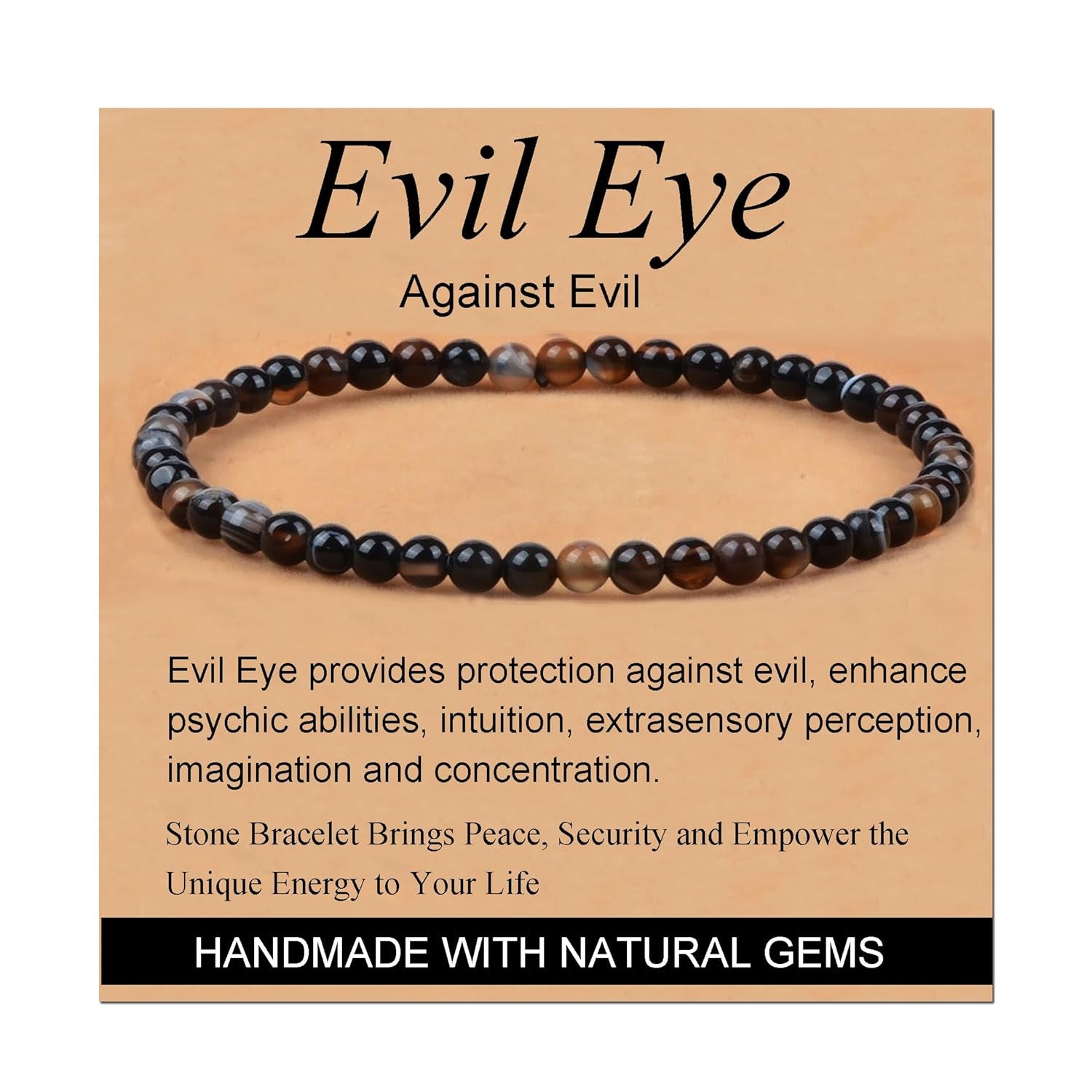 Massive Beads Black Obsidian - Stone of Pleasure - Handmade Yoga Stretch Elastic Bracelet Natural Stone Crystal Healing Power Energy Gifts for Unisex Adult 4Mm